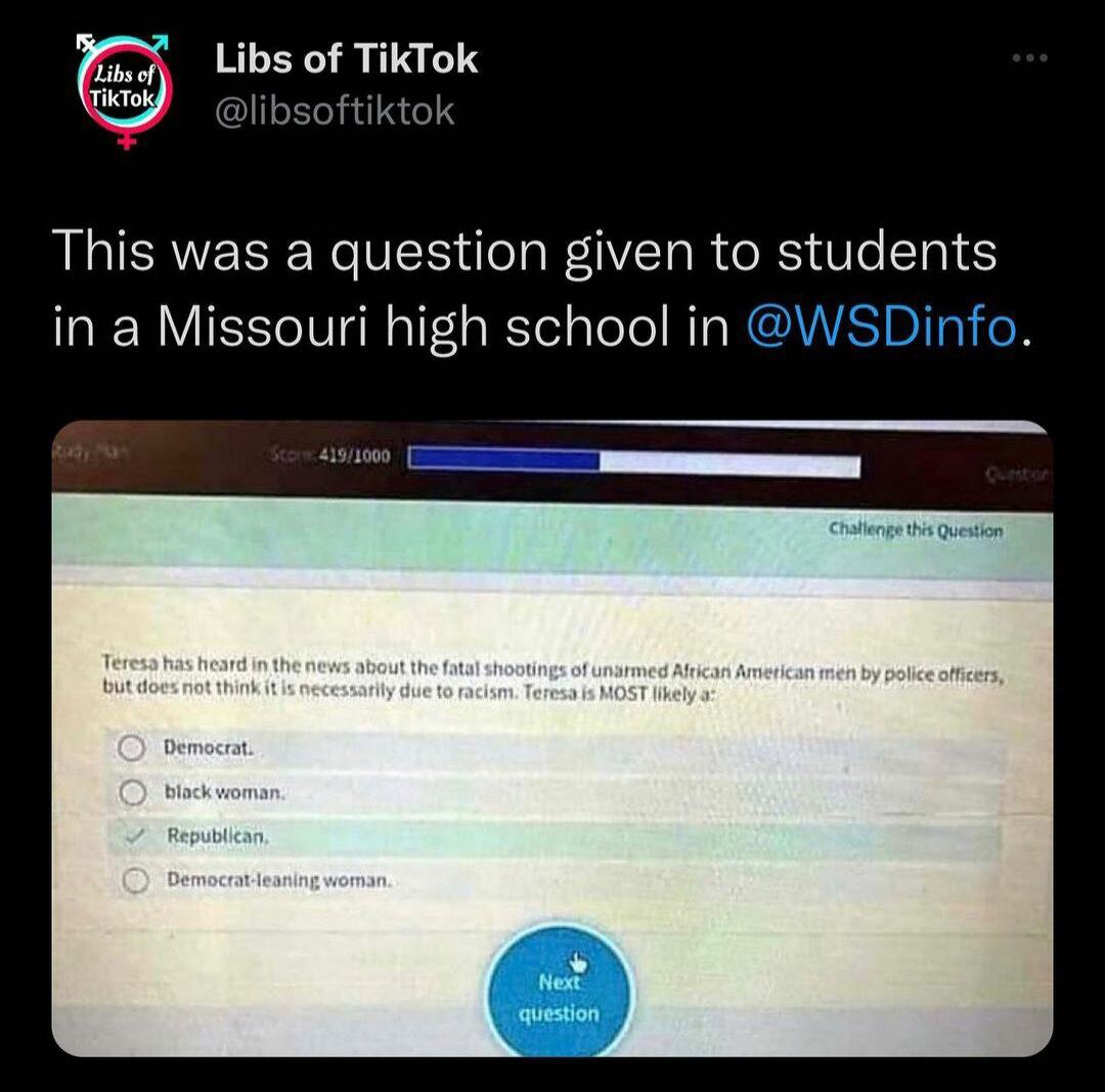 'The education system is not biased.' 

Sure, we believe you.

FOLLOW 👉 @ResistTM