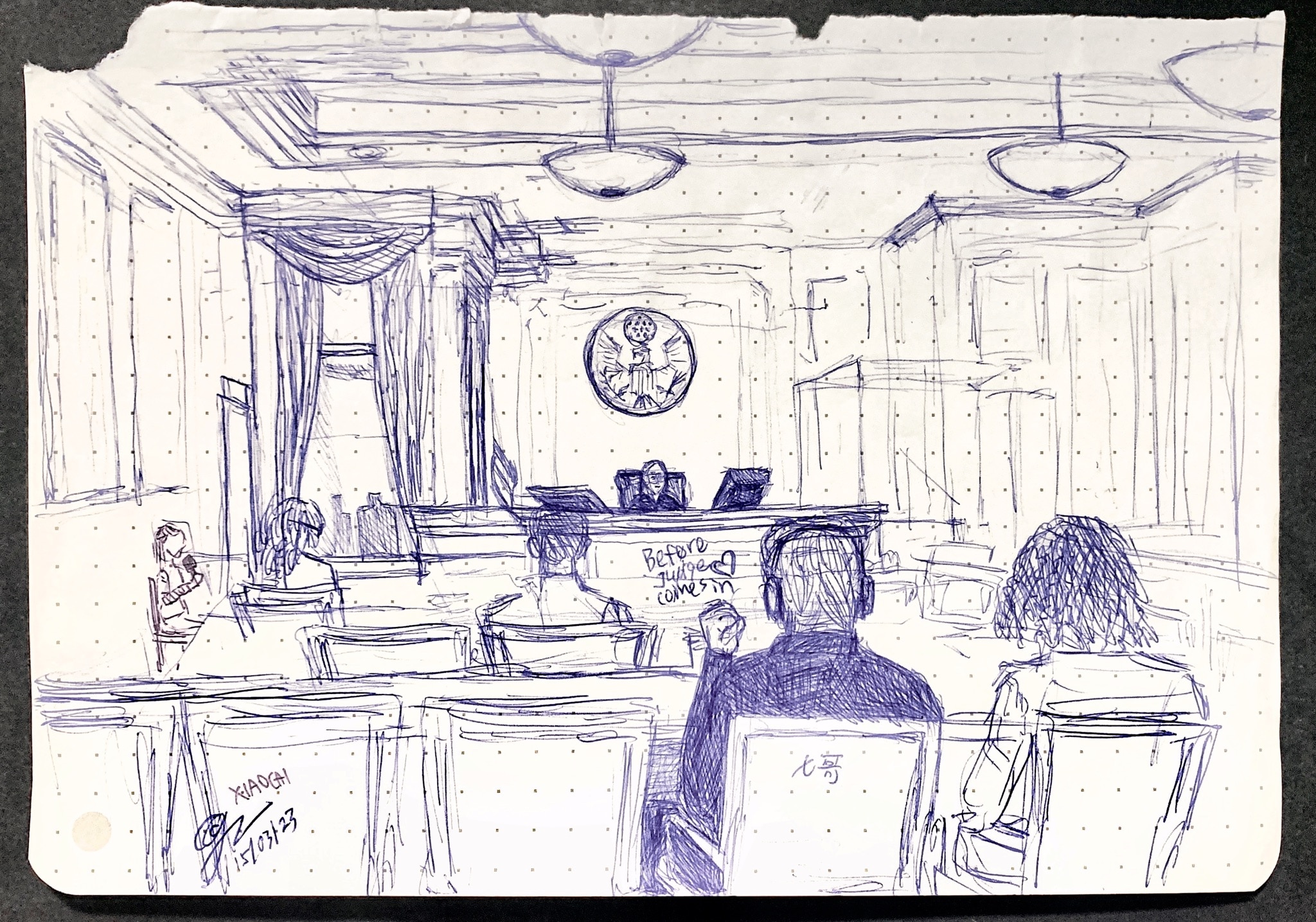 南区法院看7哥，战友们，7哥好好的，还给我们抛媚眼呢！而且还带着耳机，不知道是不是在听微风细雨，嘿嘿！邪恶的共产党你完了!!
TAKE DOWN THE CCP!🔥
小蔡现场速写👇