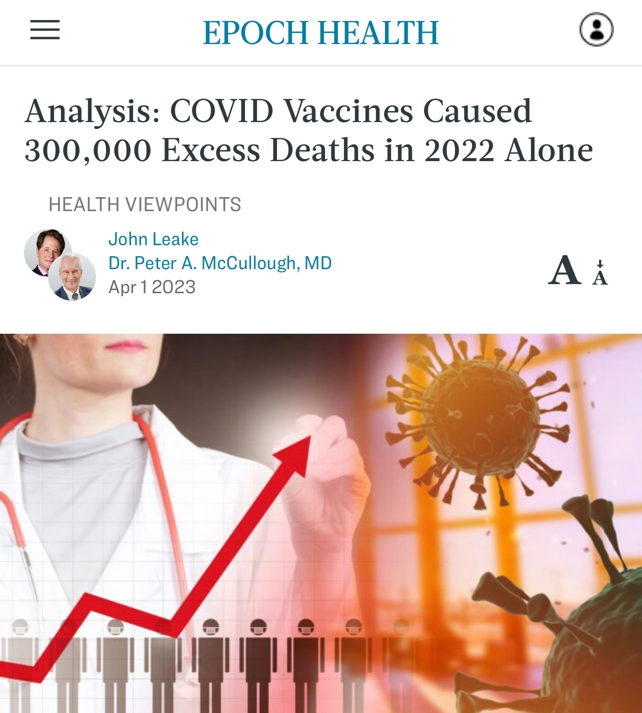 🚨 "Perhaps the most extraordinary thing about this state of affairs is that most Americans don’t know it’s happening. Every day, young people are dying from heart attacks, strokes, and seizures caused by COVID-19 vaccines. Most of their families and friends are led to believe that they just died—suddenly and unexpectedly—of acute conditions that were extremely rare in young people prior to 2021."

https://www.theepochtimes.com/health/analysis-covid-vaccines-caused-300000-excess-deaths-in-2022-alone_5163264.html?utm_source=partner&utm_campaign=TheChiefNerd&src_src=partner&src_cmp=TheChiefNerd