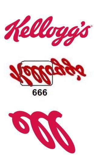 Kellogg's is an American food company most known for its production of breakfast cereals, including Foot Loops, Corn Flakes, Rice Krispies, and Special K. Some have speculated that the Number of the Beast, 666, is carefully hidden in Kellogg’s logotype which is prominent on all its products.
And let's  not forget most of these companies sell bioengineered cereals.😳