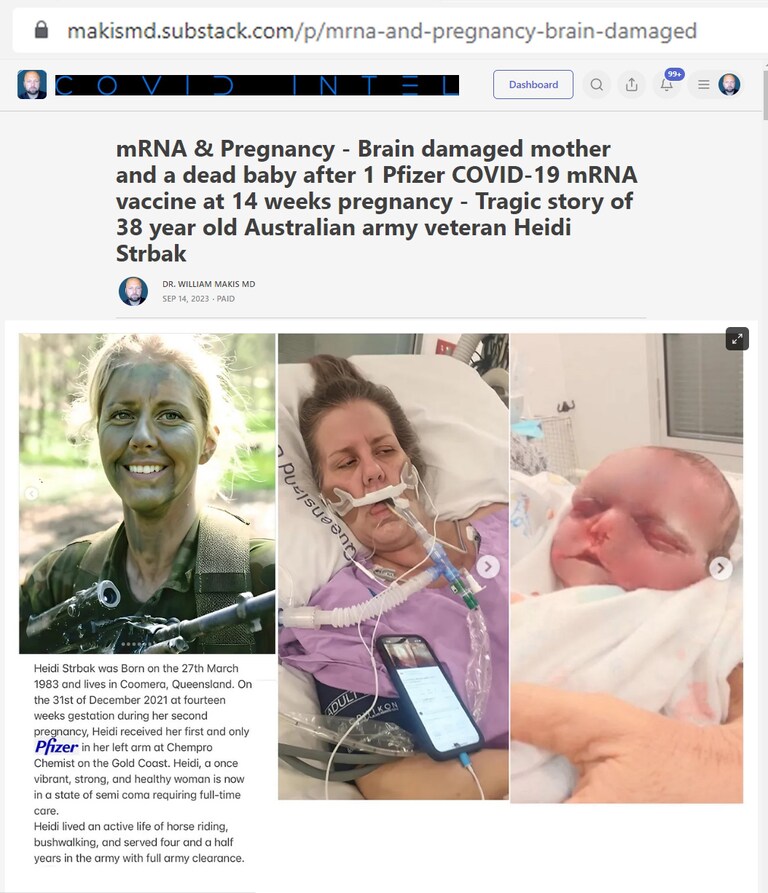 NEW ARTICLE: mRNA & Pregnancy - Brain damaged mother & a dead baby after 1 Pfizer COVID-19 mRNA vaccine at 14 wk pregnancy: Tragic story of 38 yo Australia