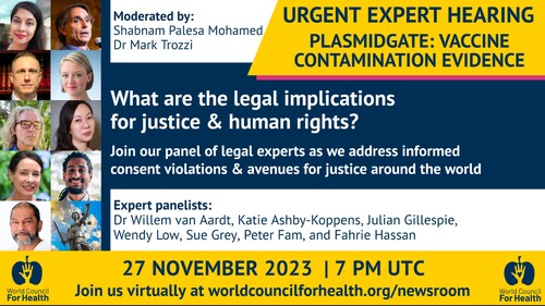 Join our panel of legal experts today at 7 pm UTC as we address informed consent violations and avenues for justice around the world. This hearing is moderated by WCH Steering Committee members Shabnam Palesa Mohamed and Dr Mark Trozzi.

Contribute to WCH: https://worldcouncilforhealth.org/donate 
Register for our free newsletter: https://worldcouncilforhealth.org/subscribe