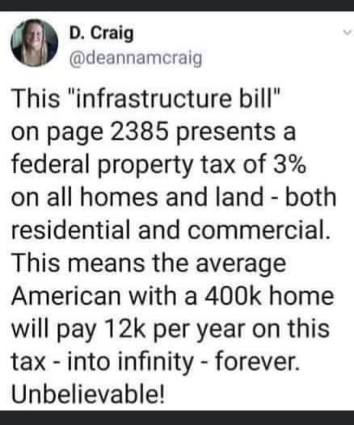 That sounds like a great idea. A Federal property tax.