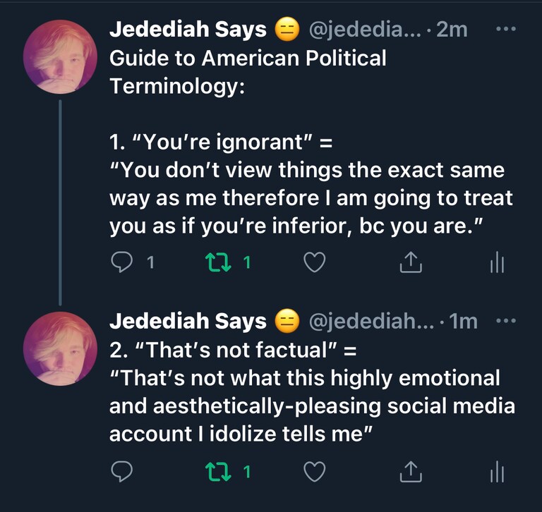 American politics and Twitter arguments be like. It’s just so entertaining sometimes. That’s probably not a good thing on my part but whatever.