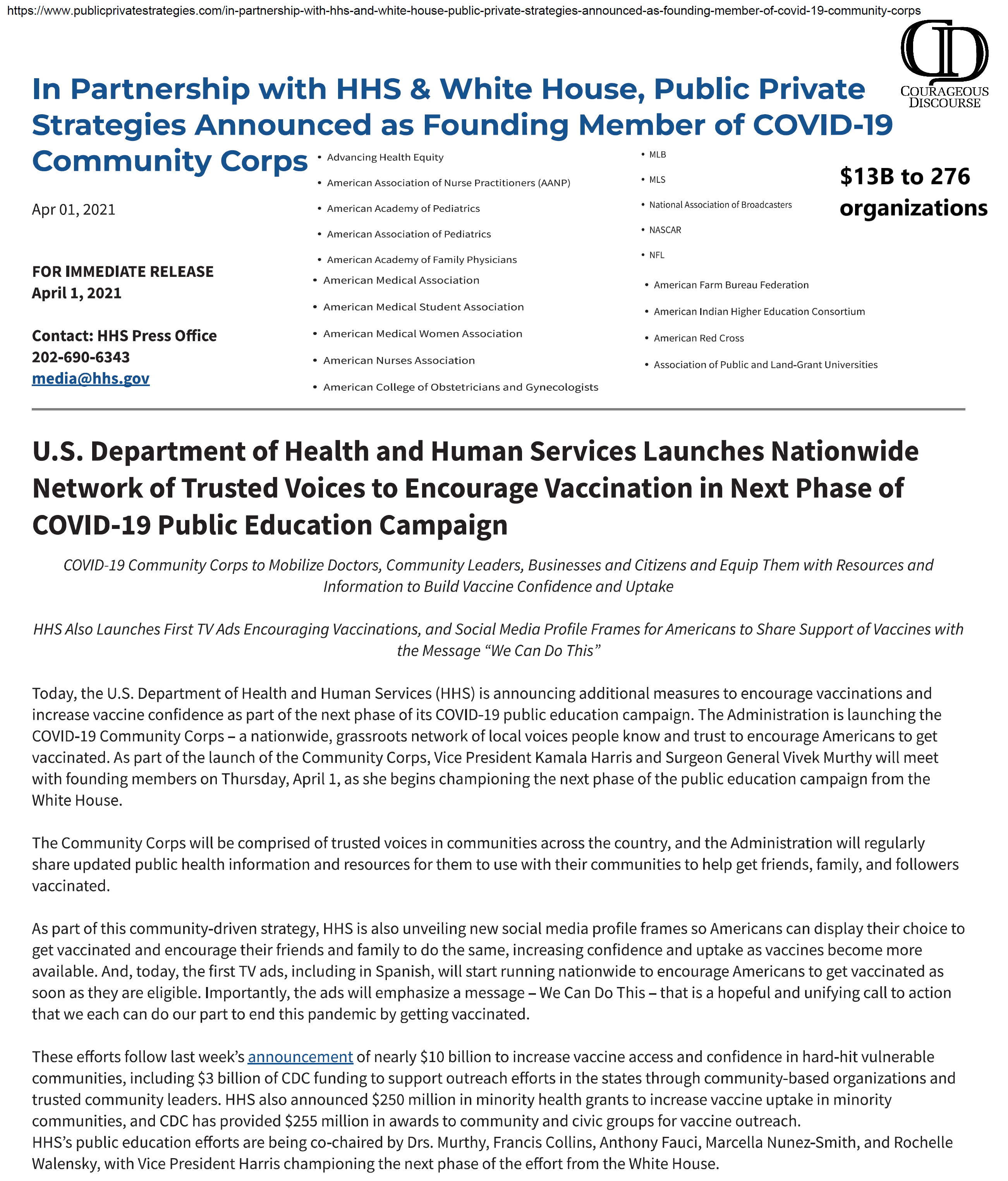 Why did so many organizations push the vaccine?  Answer the "COVID-19 Community Corps" $13B to 276 o...