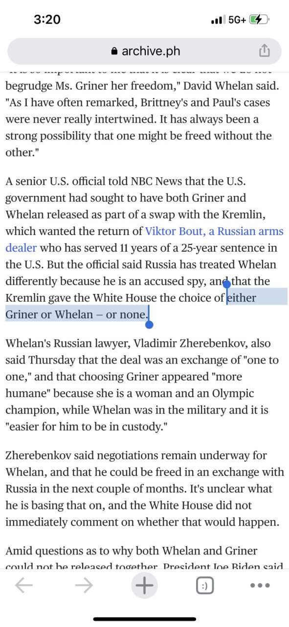 BREAKING: NBC News stealth-edited their news article saying Biden had to pick either Griner or Whela...