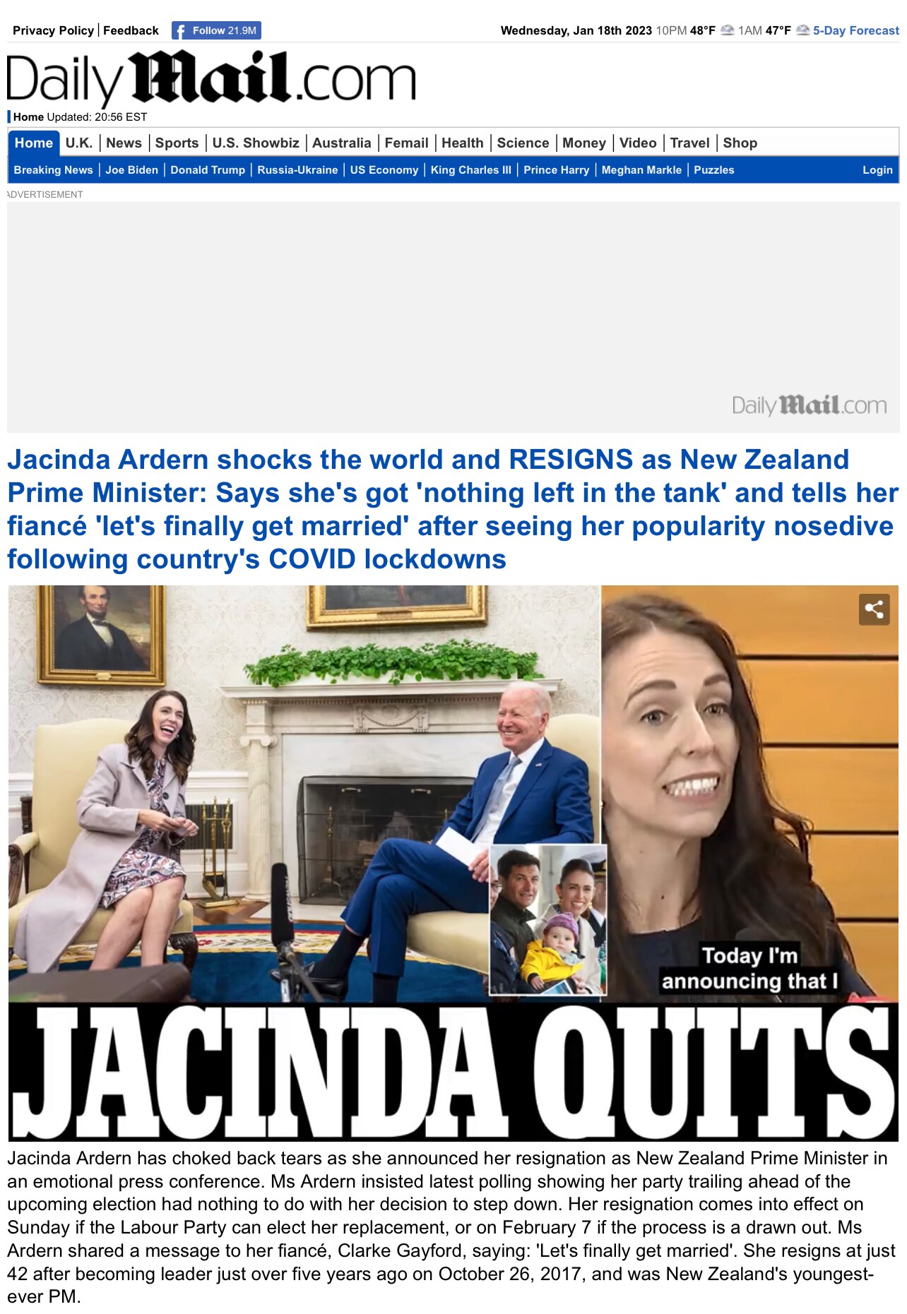 Globalist Darling Quits to Get Married… ’Nothing Left in The Tank’ 

https://www.dailymail.co.uk/new...