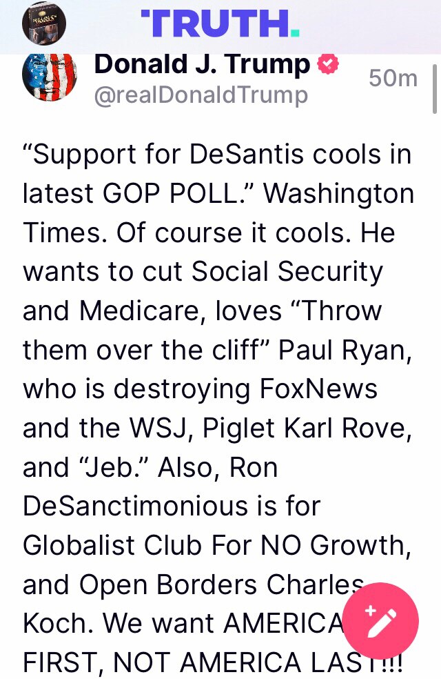 Told you smthg’s fishy abt DeSantis (see my prev posts).
Crybabies may not like DJT’s truthful posts...