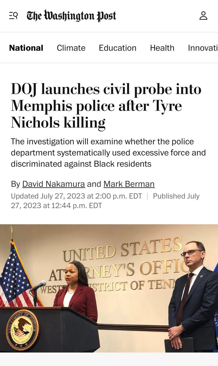 The Washington Post wrote an entire 800-word article about the DOJ is investigating Memphis police f...