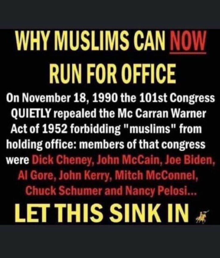 Let This Sink In’….Why Muslims Can Now Run For Office…On November 18, 1990 The 101st Congress QUIETL...