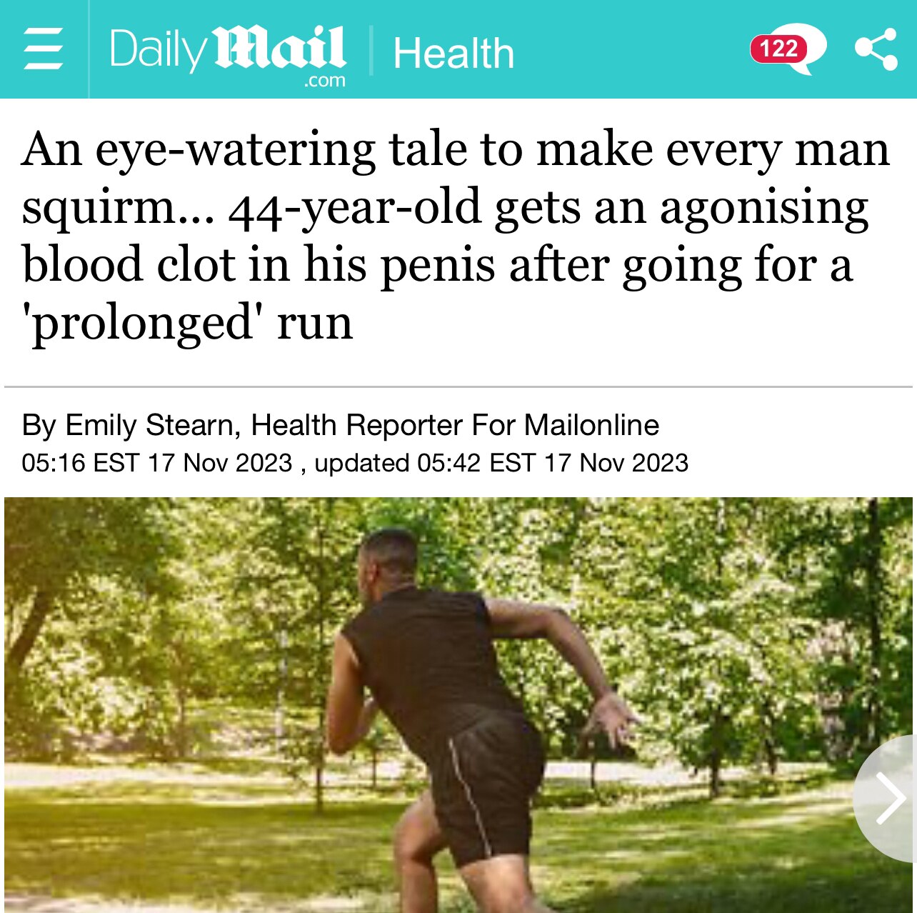 “In a medical tale guaranteed to make all men squirm, doctors revealed the 44-year-old developed a p...