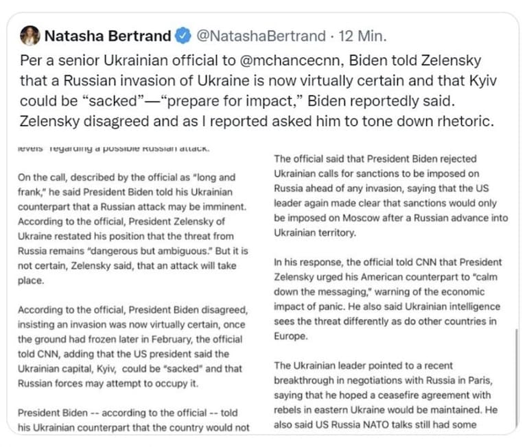 BREAKING: CNN reporter Natasha Bertrand may have just deleted this war report after pressure from the White House 

We recovered it