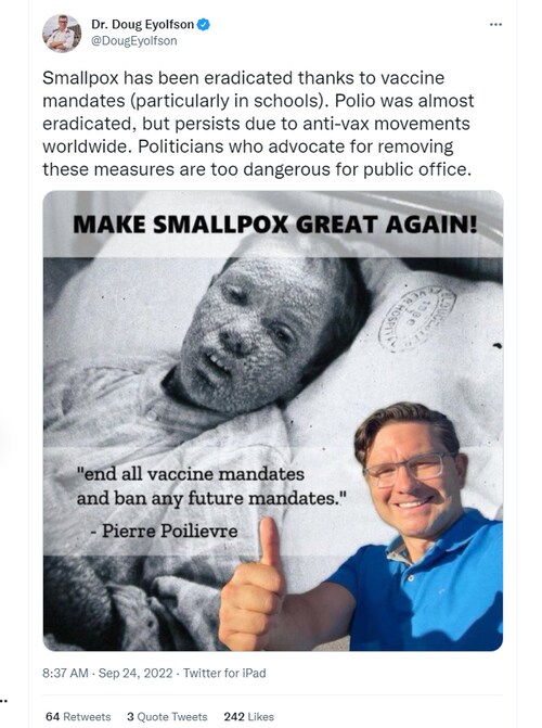 💥 Quadruple vaxxed Canadian doctor who was seconds from "dying suddenly" in July while jogging - keeps pushing COVID vaccine mandates 💥

You can't make this up.

Dr. Doug Eyolfson, who was seconds away from being yet another Canadian doctor who "died suddenly" in July 2022 while running (and preparing for a marathon)

continues to push for illegal, unscientific and unethical COVID-19 vaccine mandates. 

He is alive today only due to an absolute miracle (that a firefighter was jogging nearby and saved this psychopath).

Not sure why God gave him a 2nd chance. Not only did he learn nothing, he continues to do harm to Canadians.

He's "thrilled to be alive", so he can continue to commit more evil in this world.