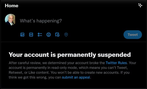 Well, Musk now owns Twitter but I'm still permanently suspended for posting that breathing into a ma...