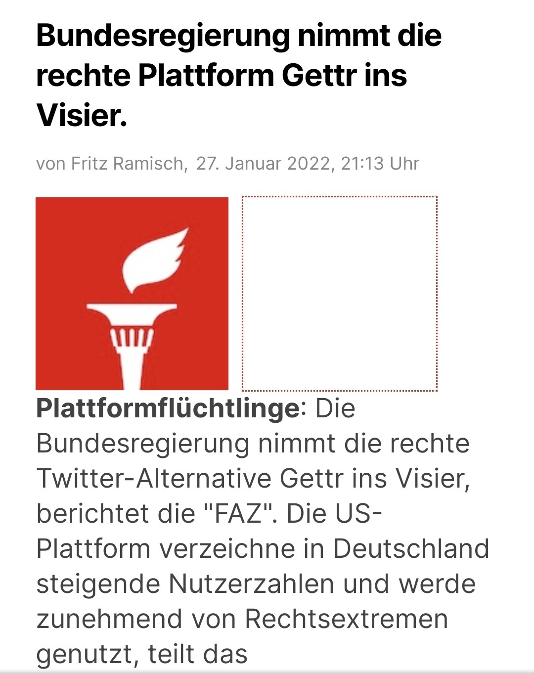 ⚡⚠️ ⚡⚠️  ⚡⚠️
🇩🇪 德国政府的新目標  - 联邦刑事警察局监控Gettr平台, 并将结果提供给联邦各州的警察当局‼️

"聯邦政府的目標是右翼 Gettr 平台。
平台難民：據“FAZ...