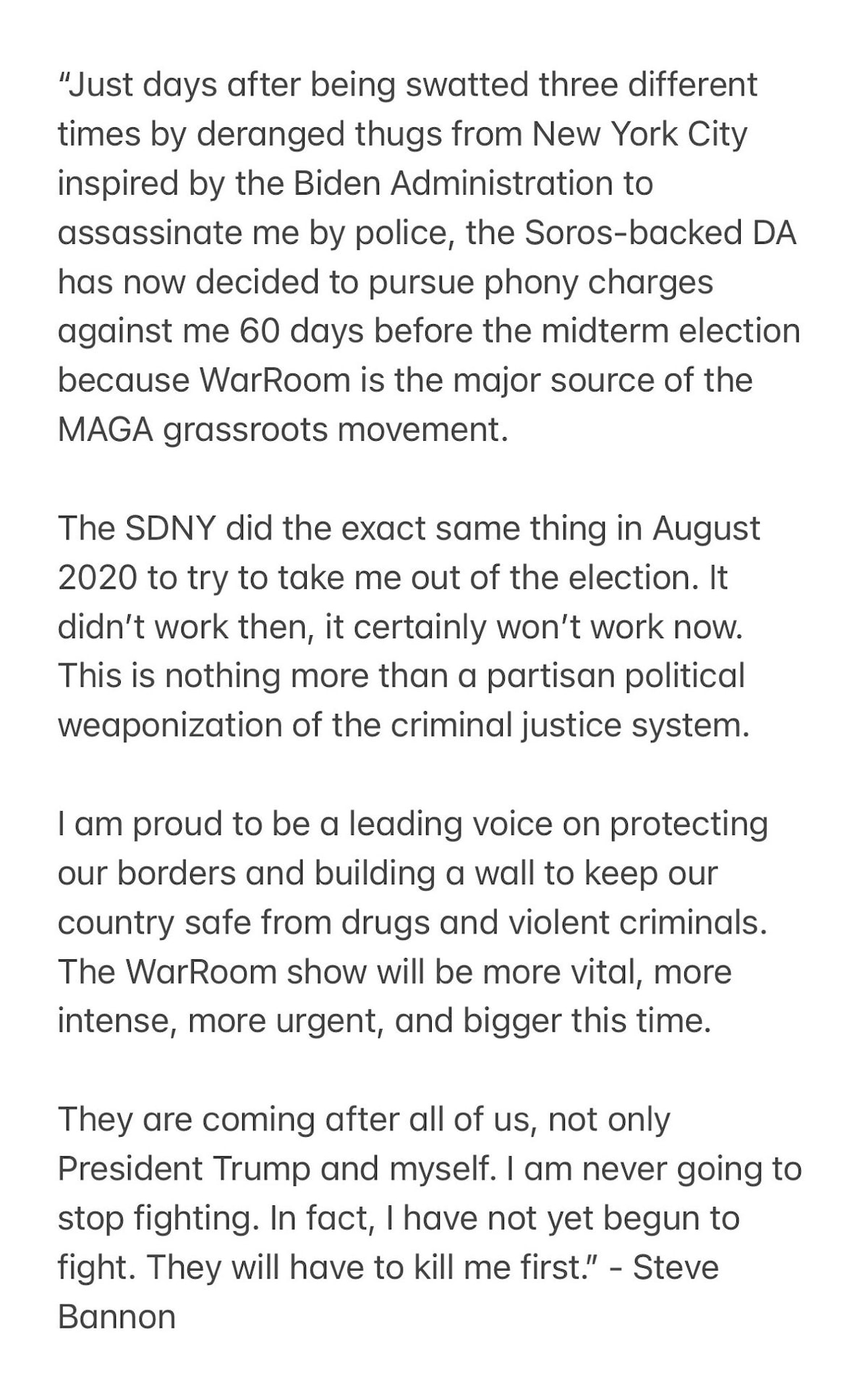 Important new statement from @SteveBannon - please repost this and make sure we get the truth out! #...