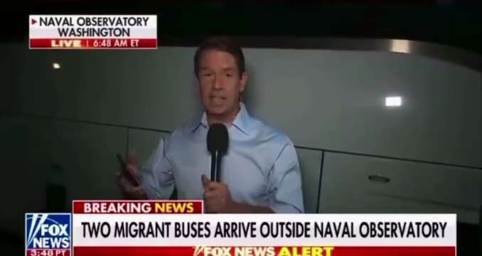 Breaking: Two migrant buses from Southern Border just arrived outside Kamala Harris residence at Naval Observatory in DC.