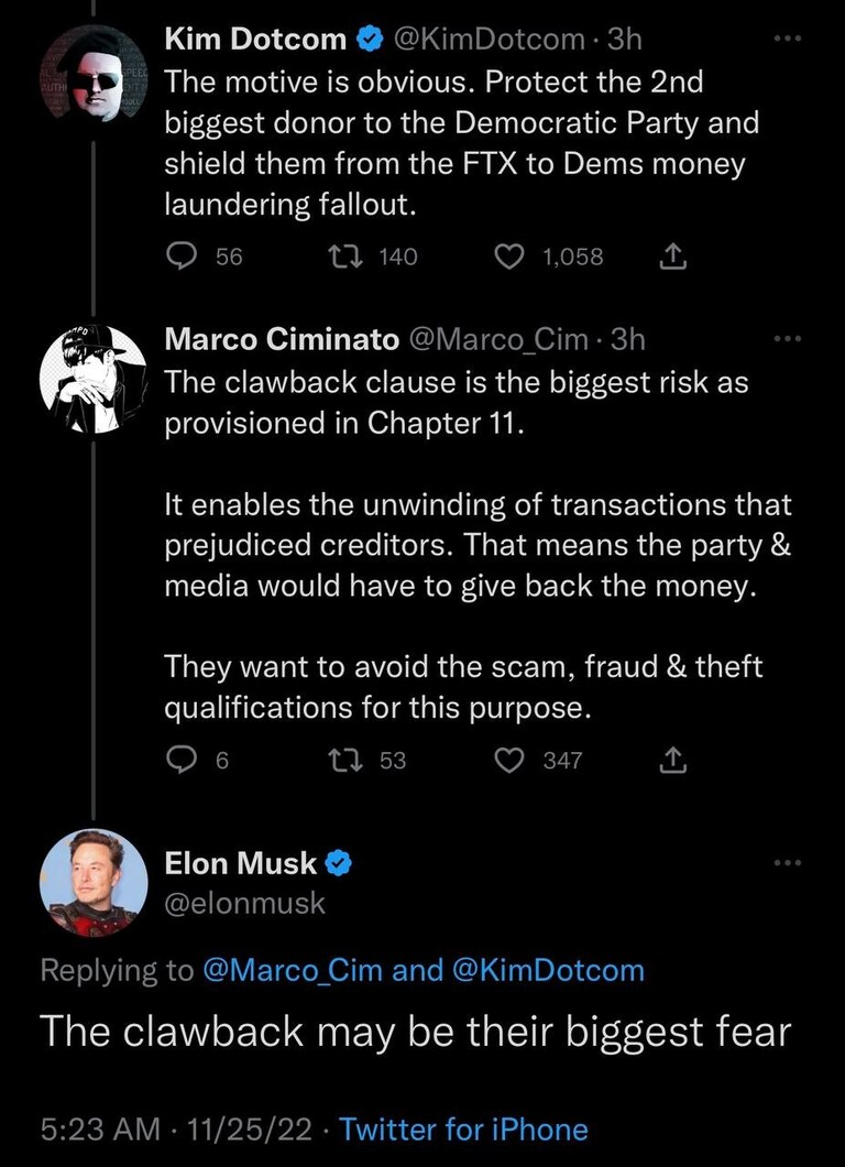 Imagine if the Democratic Party had to pay back the millions laundered to them through FTX 😂 

https://twitter.com/elonmusk/status/1596087286978211840

@c