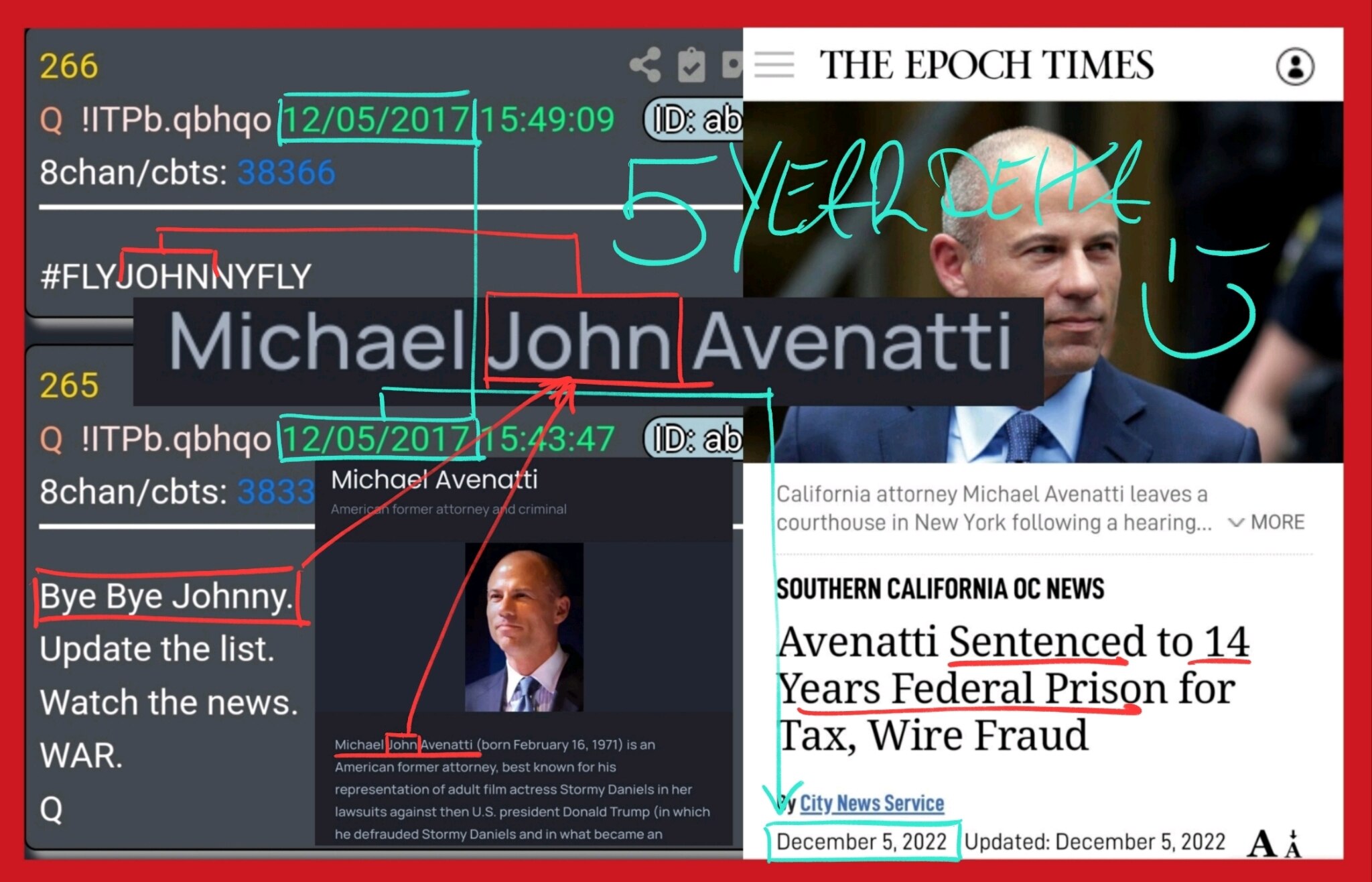 🚨EYES ON👇
DID YOU KNOW AVENATTI'S 14 YEARS OF FEDERAL PRISON HIT ON A 5YEAR DELTA?!

Micheal JOHN Avenatti to be precise,..

##256
Bye Bye Johnny.

##266
#FLYJOHNNFLY#

Article🔗
https://www.theepochtimes.com/avenatti-sentenced-to-14-years-federal-prison-for-tax-wire-fraud_4905743.html?utm_medium=Social&utm_source=telegram

🦅🇺🇲TRUST THE PLAN🇺🇲🦅
PATRIOTS ARE IN CONTROL!

H/T to Tifanie 💖🥂🍿

Truth Social🔗
https://truthsocial.com/@Grasshopper17TAFKAG

All Grasshopper 🔗
https://linktr.ee/Grasshopper_TAFKAG?utm_source=linktree_profile_share&ltsid=cc7f4bc6-9f9d-4025-978a-d6cd73d160d2

Chat🔗
https://t.me/+kXO5wkq6fHJjZGY0

PS
Disregard DM'S by people pretending to be Grasshopper!