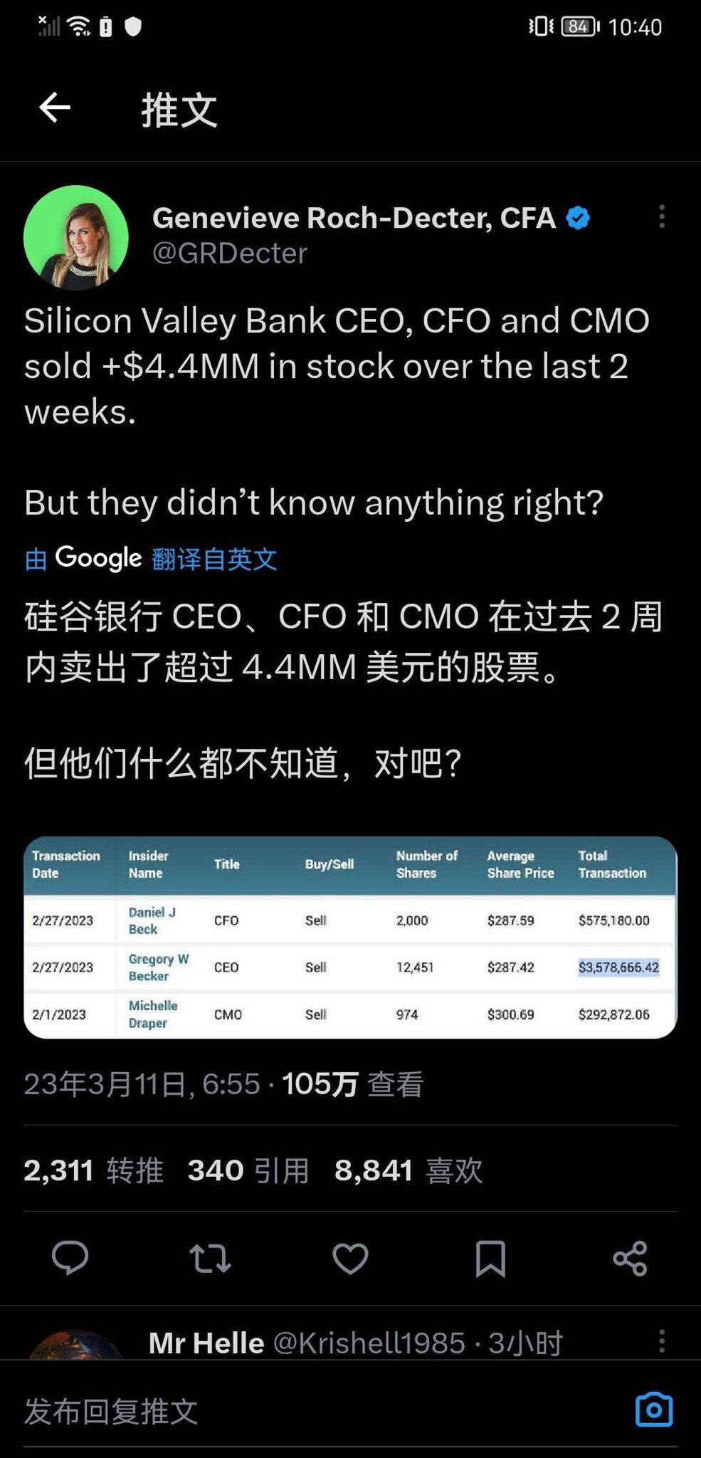 推特有人爆料，硅谷银行高管们在过去两周早就抛售套现了自己手中的股票，似乎早就知道这一天很快就会到来
#硅谷银行