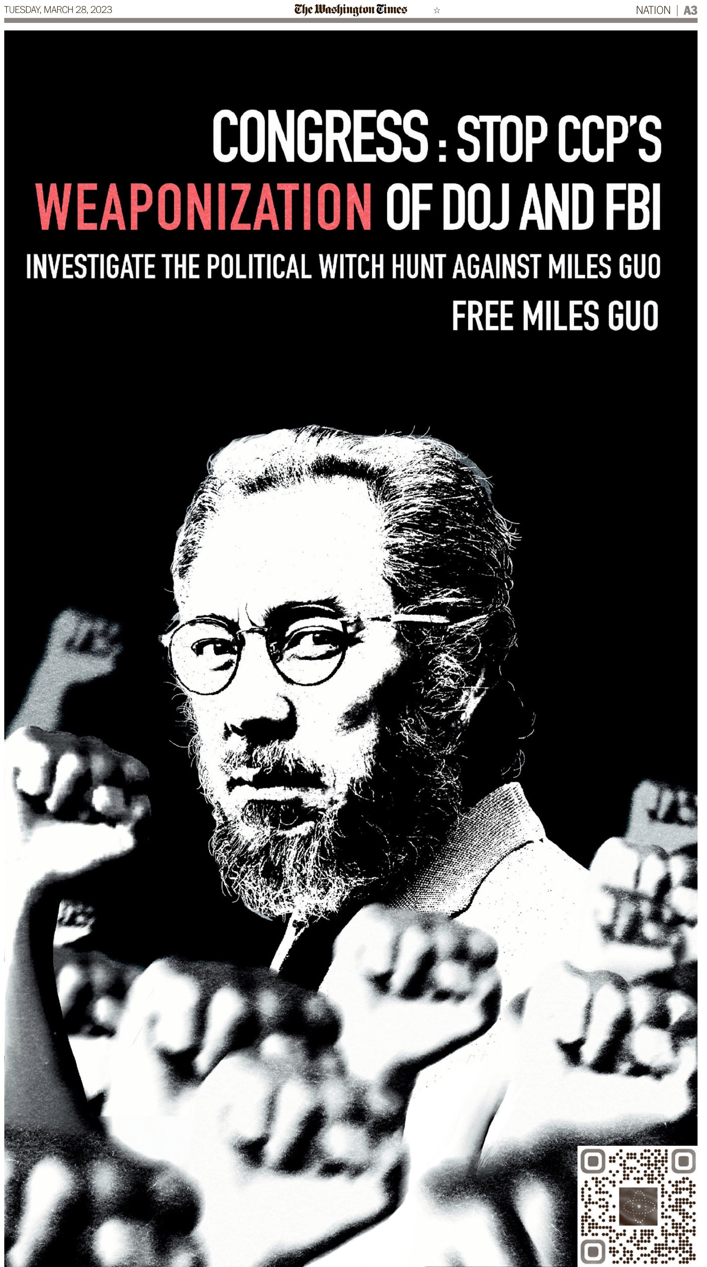 Congress：Stop CCP's Weaponization of DOJ and FBI.
Investigate the Political Witch Hunt Against Miles...