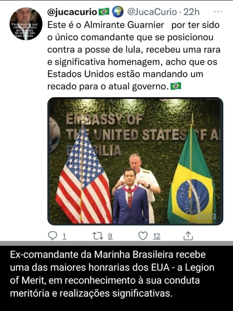 Ex COMANDANTE DA MARINHA BRASILEIRA (DO GOVERNO BOLSONARO) RECEBE UMA DAS MAIORES HONRARIAS DOS EUA, EM RECONHECIMENTO À SUA CONDUTA MERITÓRIA E REALIZAÇÕE