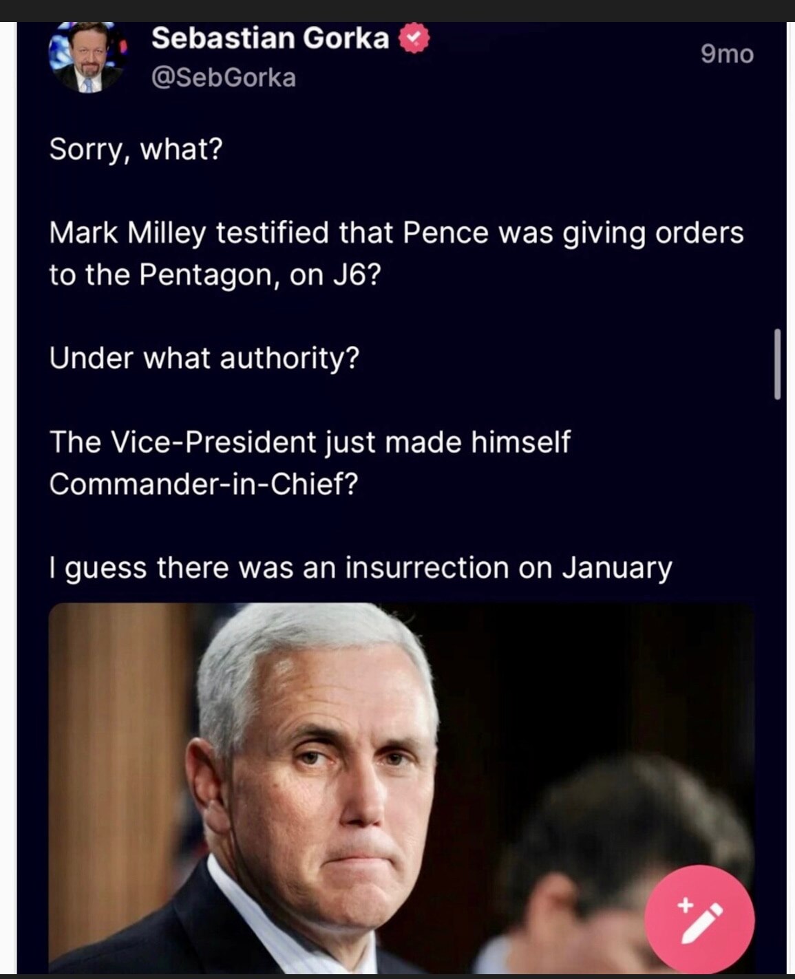 Wow.  I Pence also went on CNN and said he was the reason American had no war for 4 years when he wa...