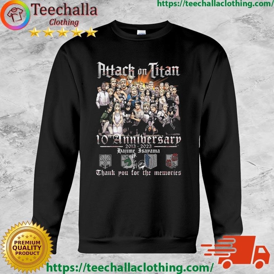 Attack On Titan 10th Anniversary 2013 2023 Thank You For The Memories Signature Shirt

Buy this shir...