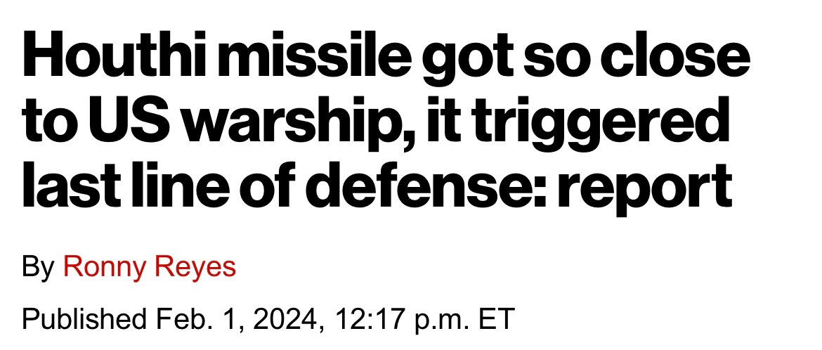 Houthi missile got so close
to US warship, it triggered
last line of defense: report

https://nypost...