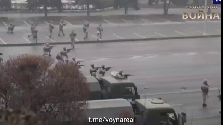 Troops clearing Republic Square in Almaty, Kazakhstan