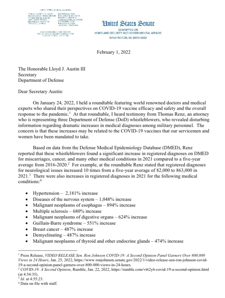 BREAKING: Senator Ron Johnson sends letter to Secretary of Defense requesting information on Defense...