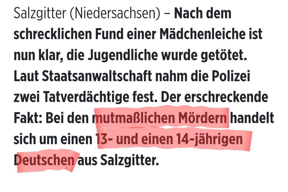 Schade das es keine Fotos von den beiden 13 & 14-jährigen mutmaßlichen deutschen Mördern gibt. 

htt...