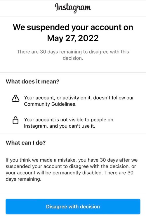 BREAKING: Instagram just suspended our account.