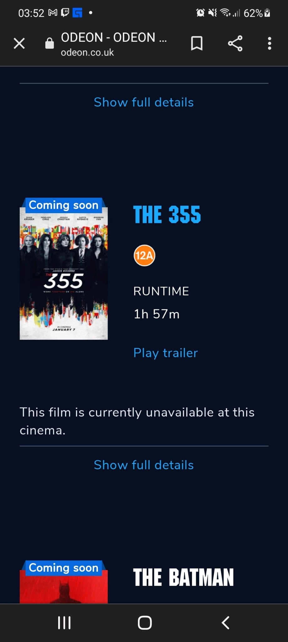 Okay, so WTF is going on?!


In other countries after the 7th of January the movie 355 is airing in ...
