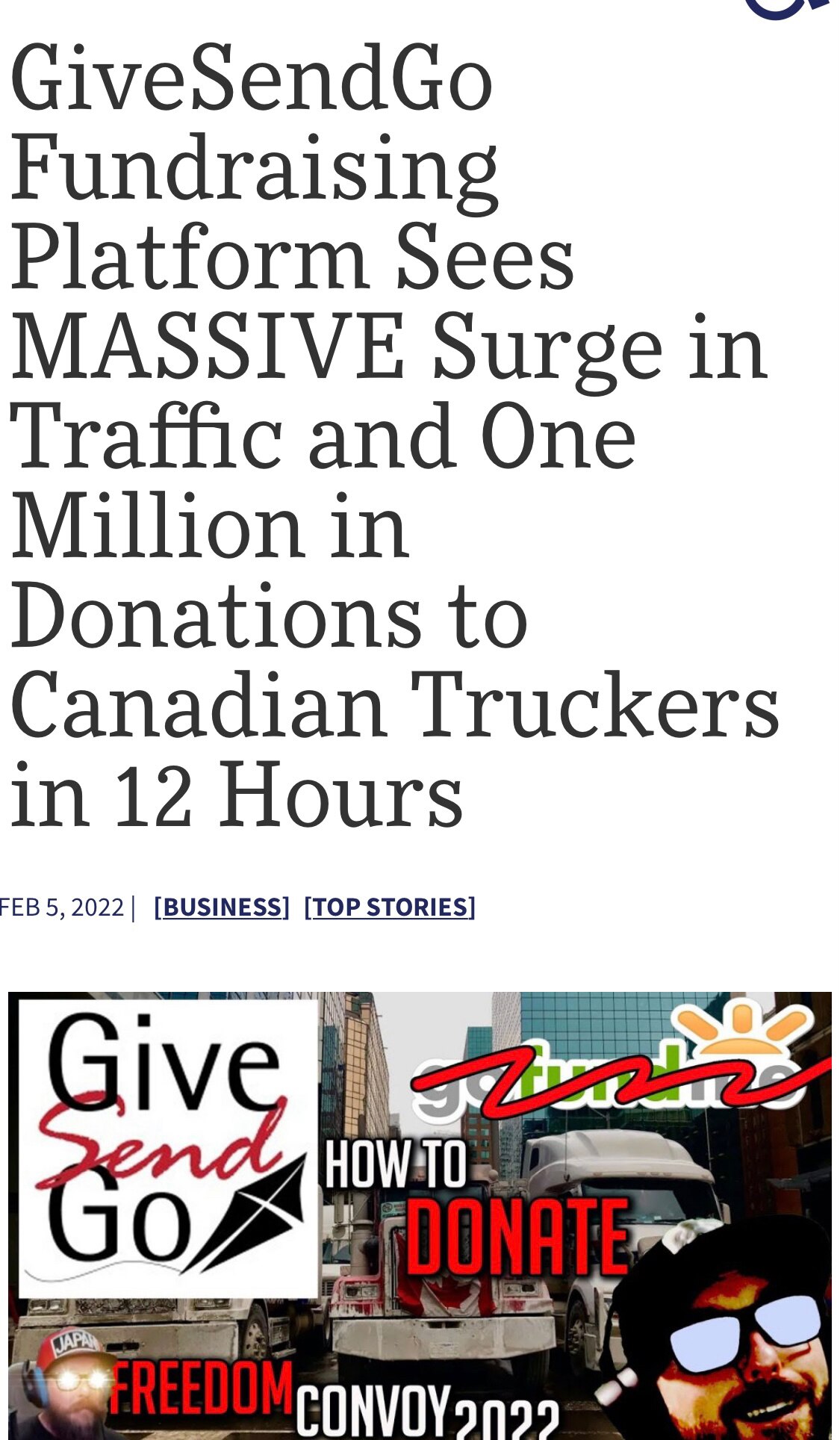 GiveSendGo to Support Truckers