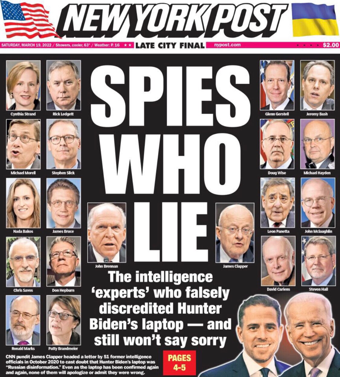 51 former intel officials MISLED the American people before an election by publicly insisting Hunter...