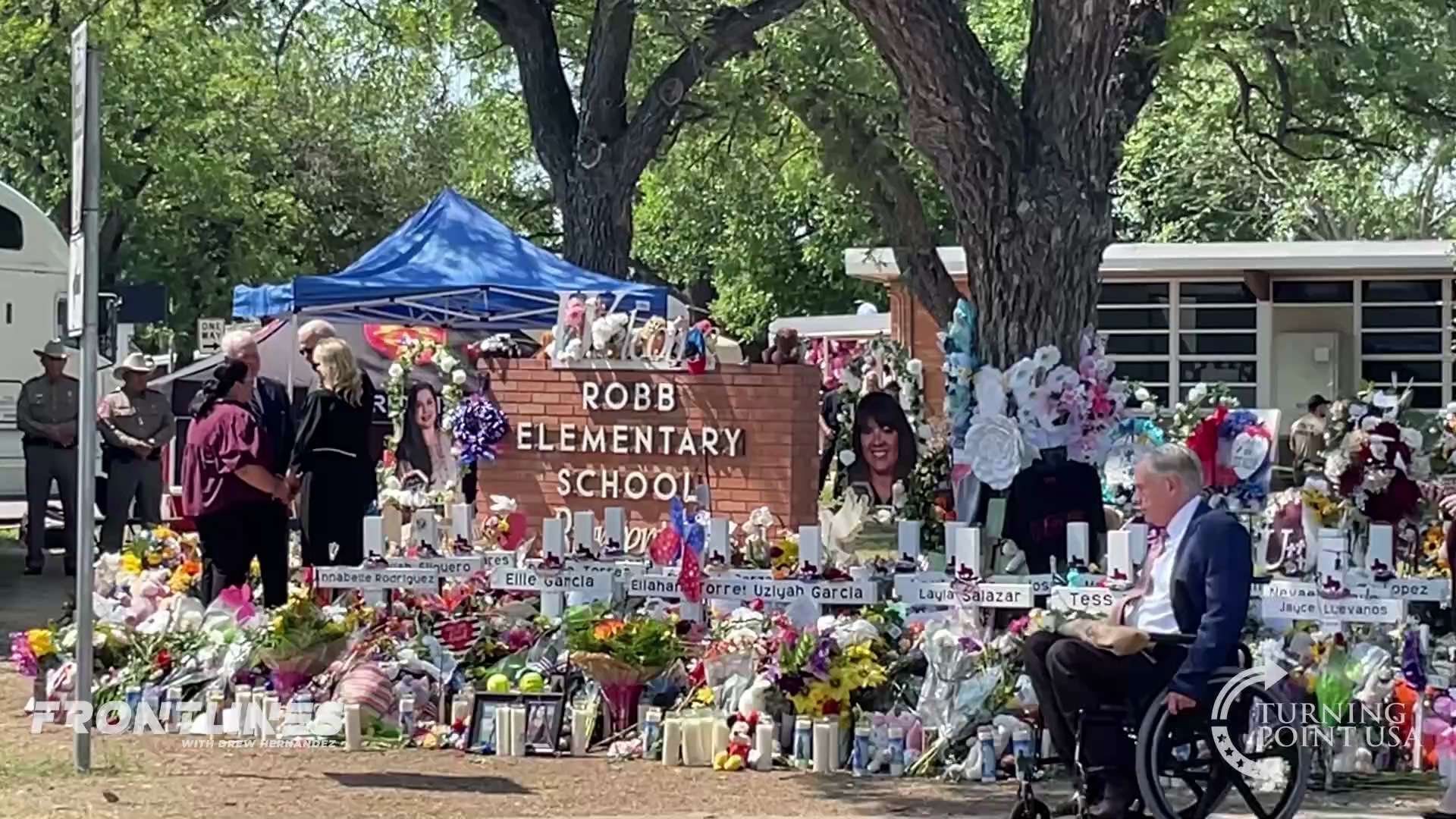 UVALDE TX: Uvalde residents boo Texas Governor Greg Abbott as he pays his respects at Robb Elementar...