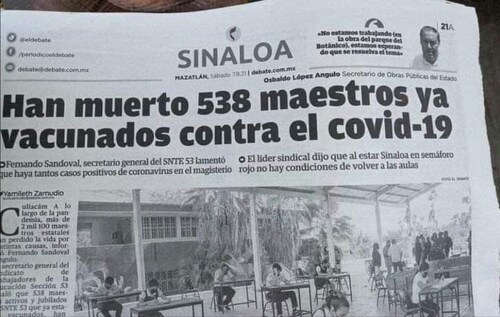 ➡️Mexique-México⬅️

💥🇫🇷538 enseignants déjà vaccinés contre le covid-19 sont morts.

💥🇬🇧538 te...