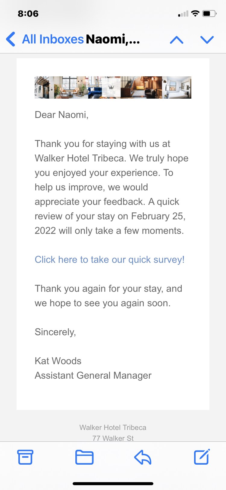 Assistant General Manager Kat Woods, who enforced the Tribeca Walker Hotel policy that led me, illeg...