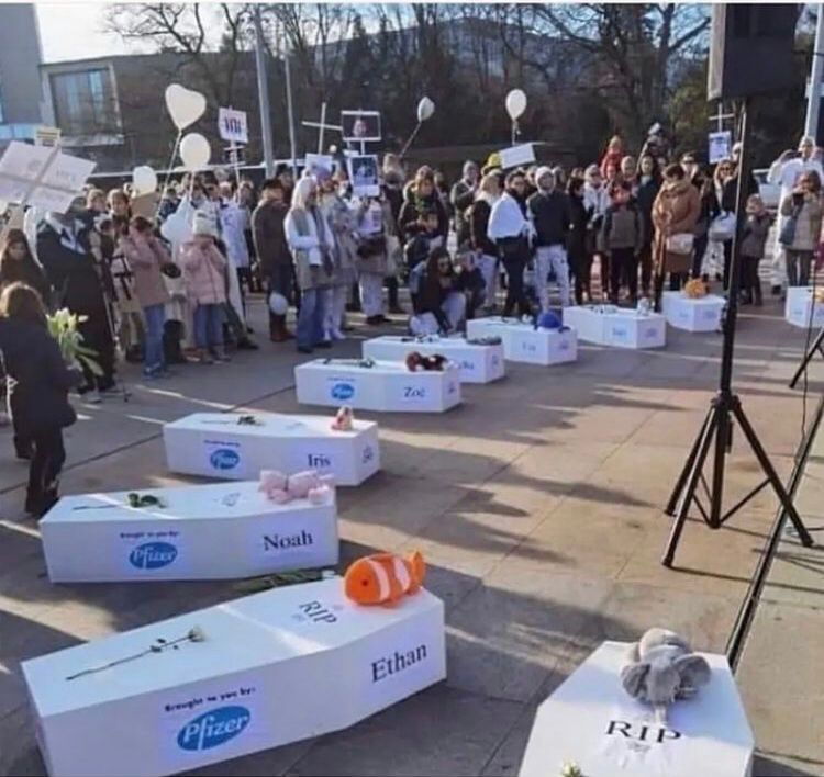 From Switzerland in protest of the vaccine killing children. 
Wow, Just wow ! Now this has impact.

...