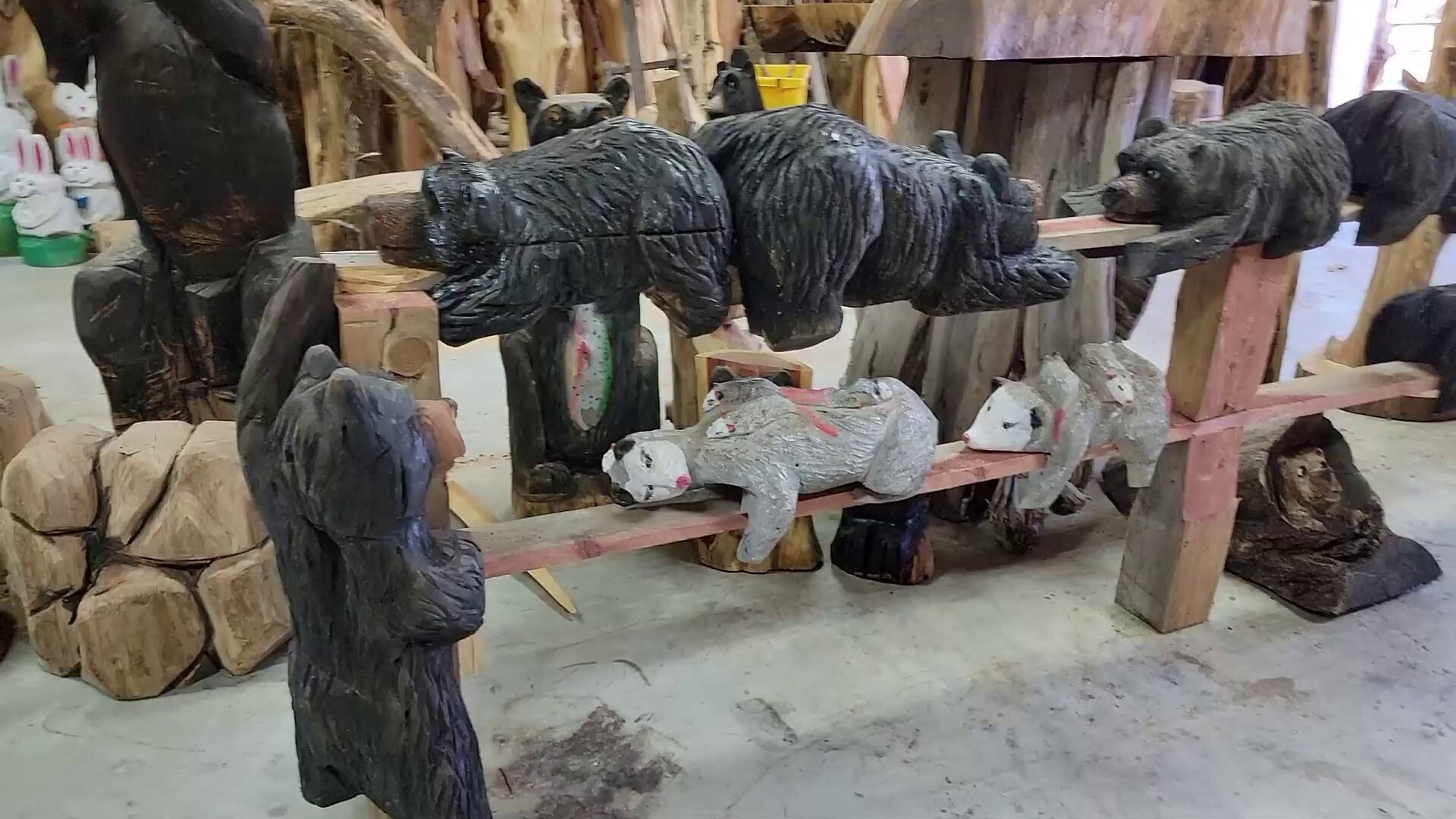 Conservative and patriotic Woodcarving business
The Wood Den 
These Chainsaw carved bears can climb on your railing or lean on the post.   Give us a call