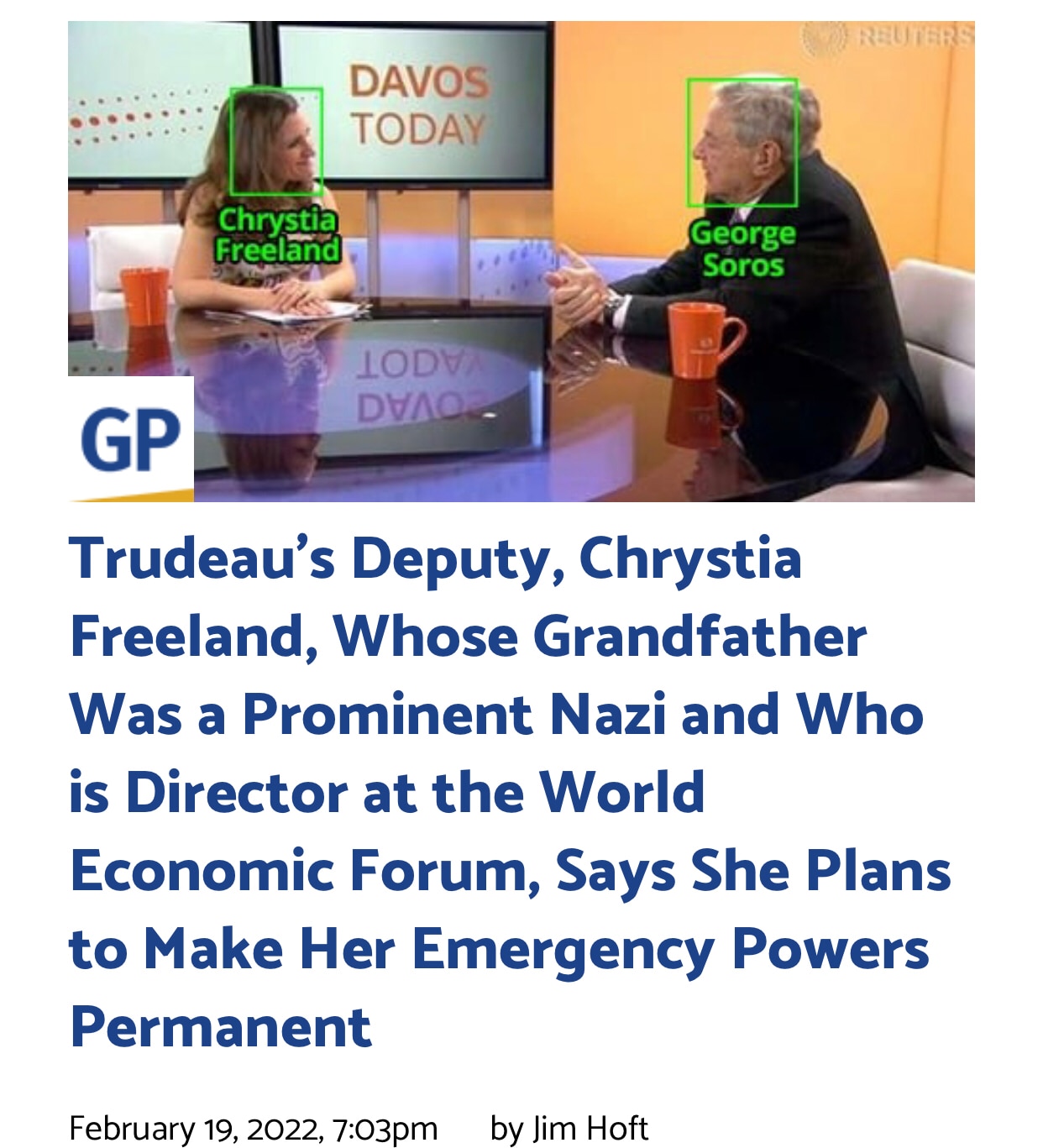 Hitler Jr’s Deputy, Chrystia Freeland says she plans to make HER “EMERGENCY POWERS” PERMANENT! Her NAZI GRANDFATHER would be so proud of her!  

