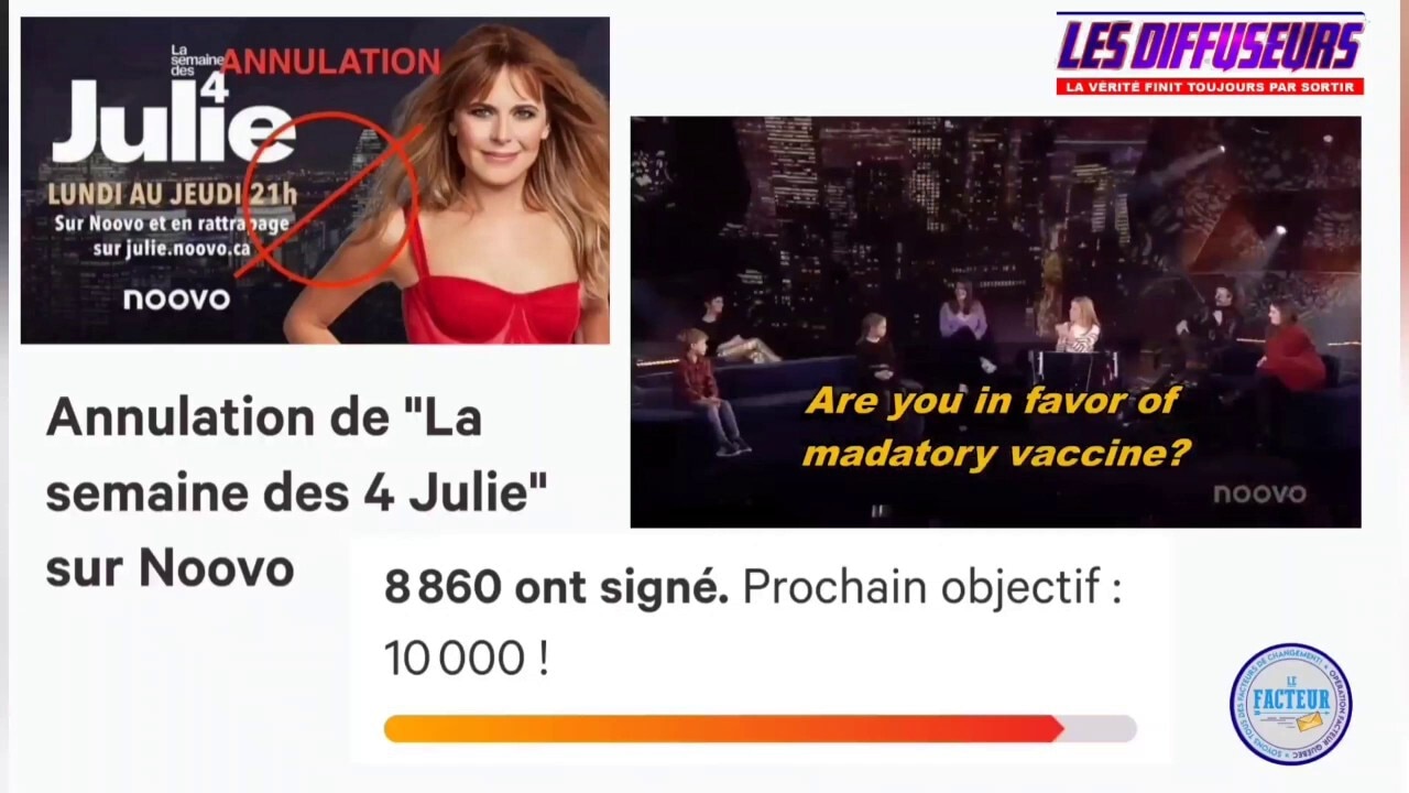 Suite du scandale des propos tenu par Julie Snyder à l'émission les 4 julie le 18/01/2022 sur Noovo....