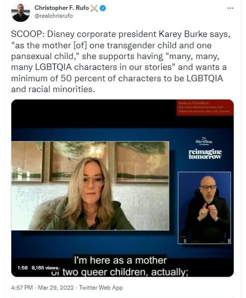 Disney corporate President wants at least 50 percent of all characters to be LGBTQIA and racial mino...