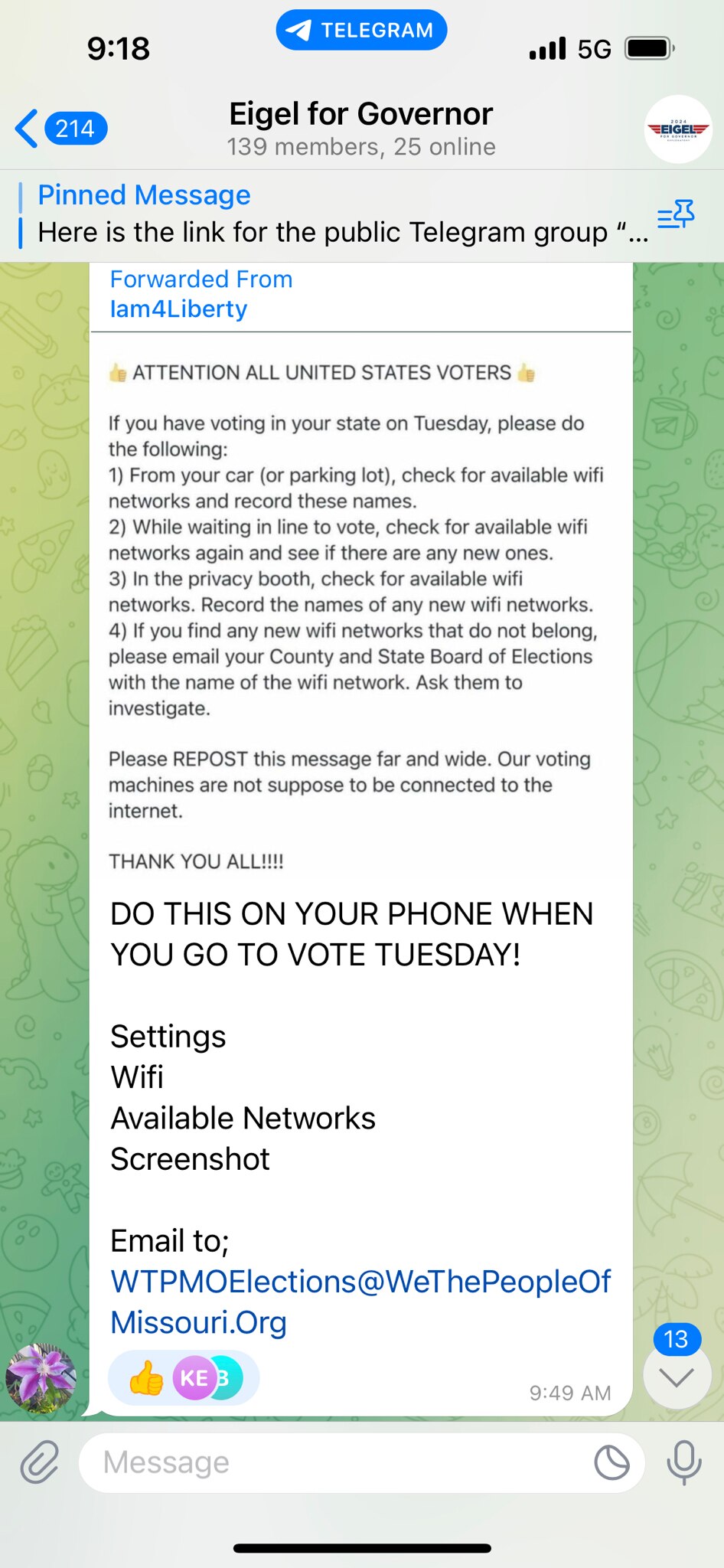 @drnaomirwolf Also check for available Wi-Fi networks & screenshot the results.