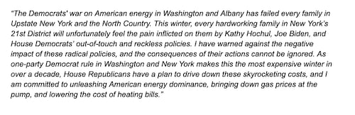 My statement on the National Grid's prediction that NY-21 families and small businesses will see the...