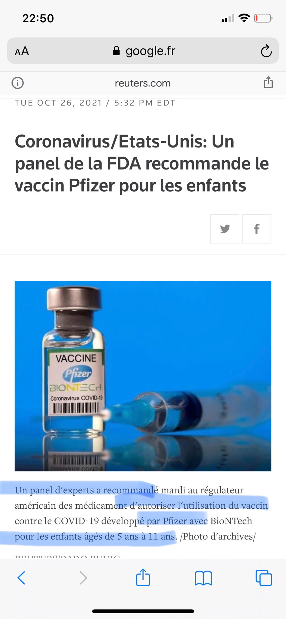 La FDA autorise la v4ccination des enfants de 5 à 11 ans… on attend le vote du CDC pour la v4xx de p...