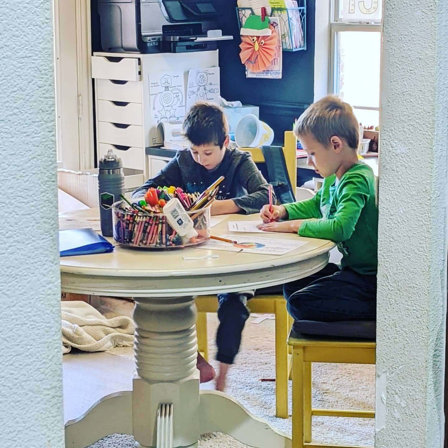 Back to the days of some structure. 
.
.
.
#homeschool #WyattJames #GabeWeston #DavisBigandLittle #BraveHouseAcademy 