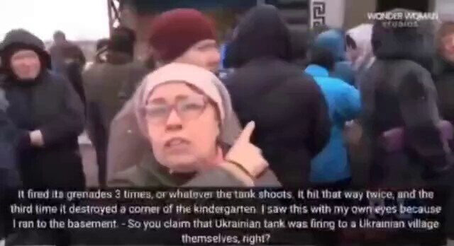 Citizens of Ukraine confirm Ukrainian forces are firing on their own people.  Notice how nobody around her is disagreeing or calling her out?

She even references the kindergarden that was blown up... the same one that got non-stop MSM coverage.