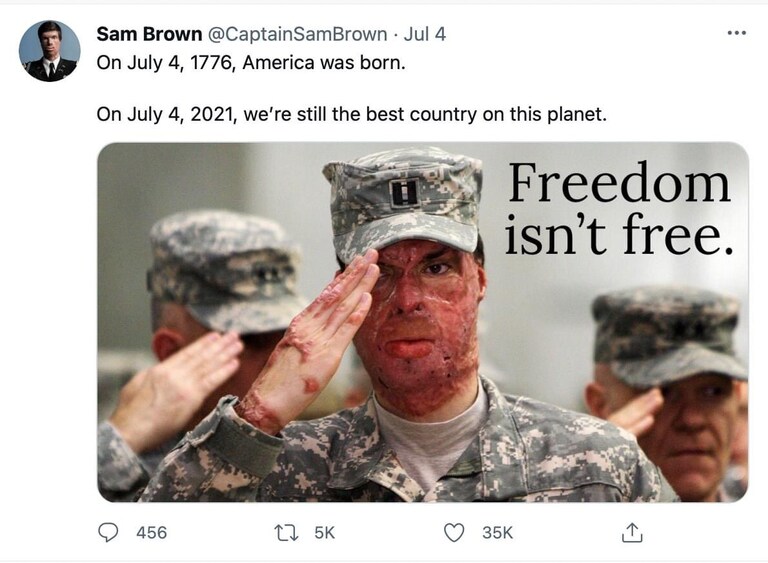 "An Army veteran and Republican Senate candidate is taking aim at Twitter for flagging his Fourth of July tweet for "potentially sensitive content."
Retir
